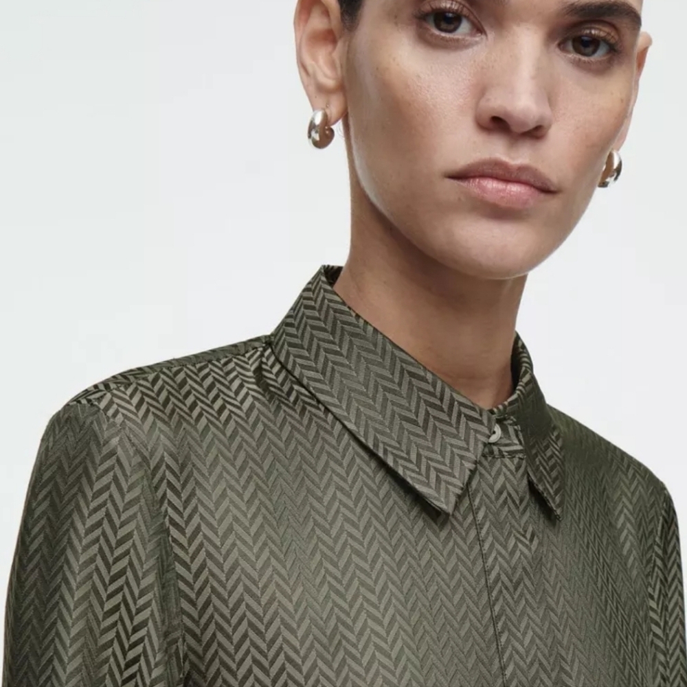 COS Herringbone Maxi Shirt Dress Size 2 In Green - Picture 12 of 14